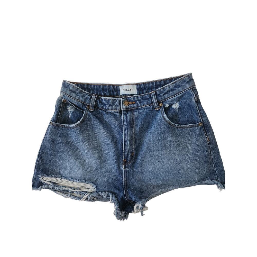 Rolla's Dusters High Rise Slim Shorts Factory distressing sz 30 AUS 12 festival